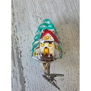Antique‎ mercury glass house tree clip ornament as is Xmas